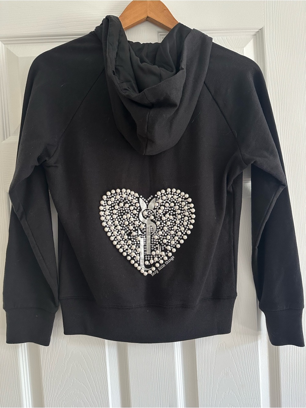 Victoria's Secret Black Hoodie with Rhinestone Heart Back Detail